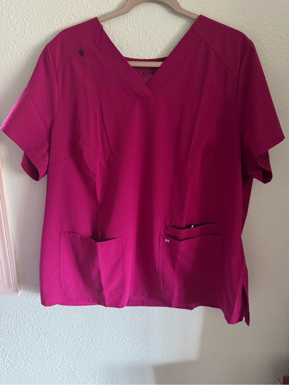 Koi Next Gen V-Neck Scrub Top in Fuscia Pink